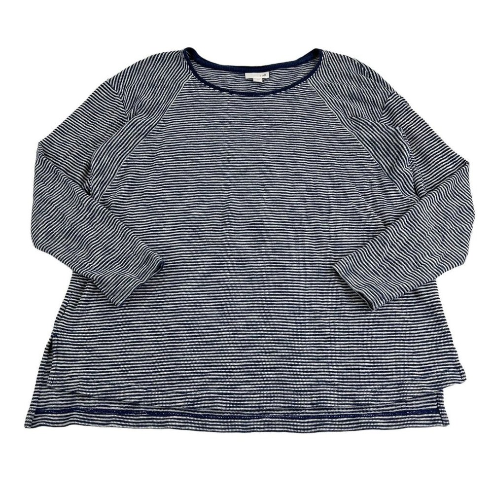 J. Jill Pullover Sweater Women's Medium Blue White Stripes 3/4 Sleeve